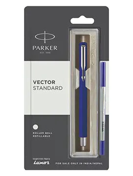 Parker Vector Standard Chrome Trim Blue Body Color Roller Ball Pen