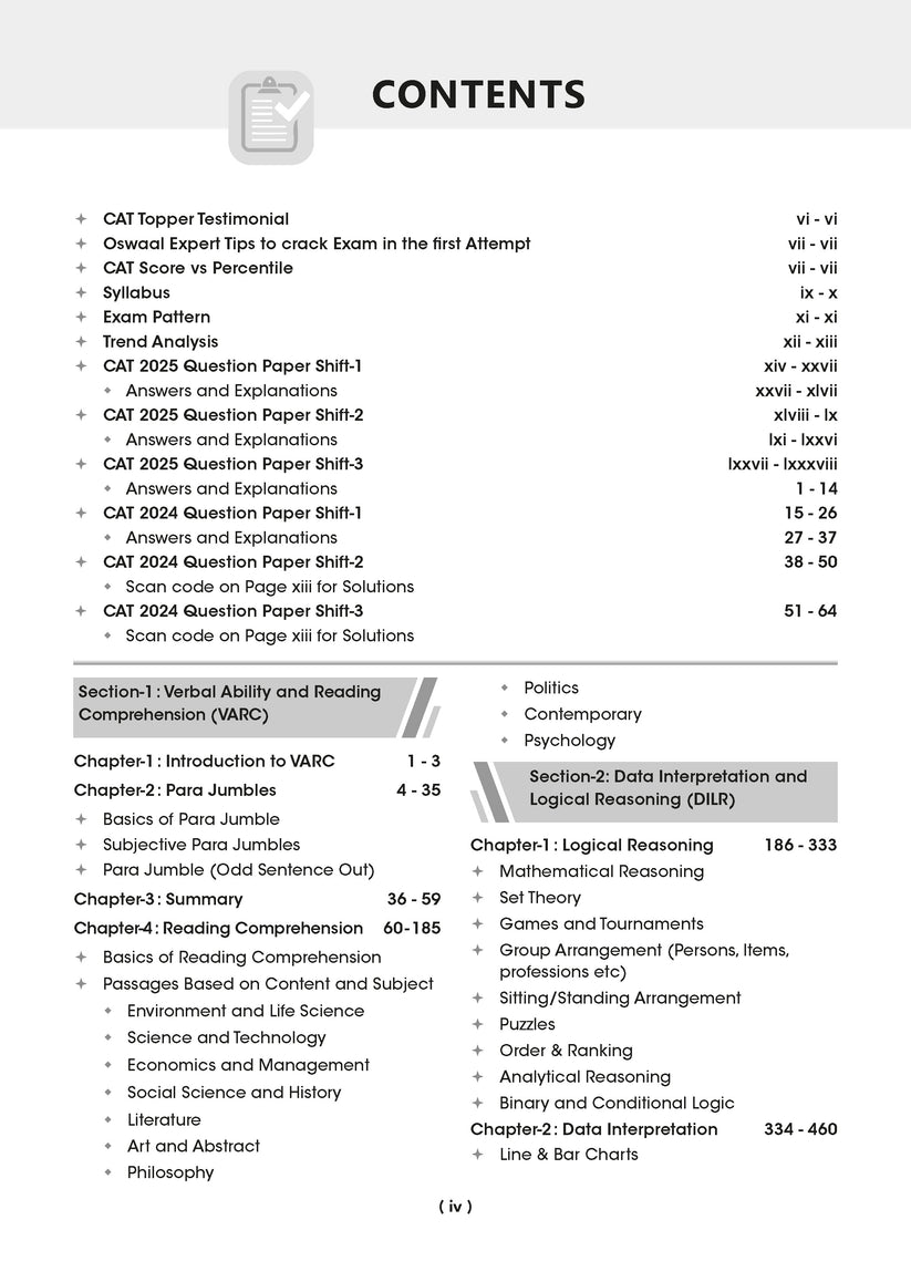 Oswaal CAT 25 Years' Solved Papers + 10 Mock Test Papers (Set of 2 Books) | For 2026 Exam