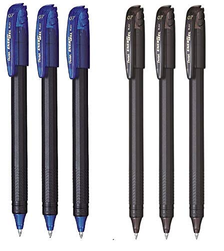 Pentel Energel - 0.7mm - Roller Gel Pen Set - Pack of 6 Pens - (3 BLUE + 3 BLACK)