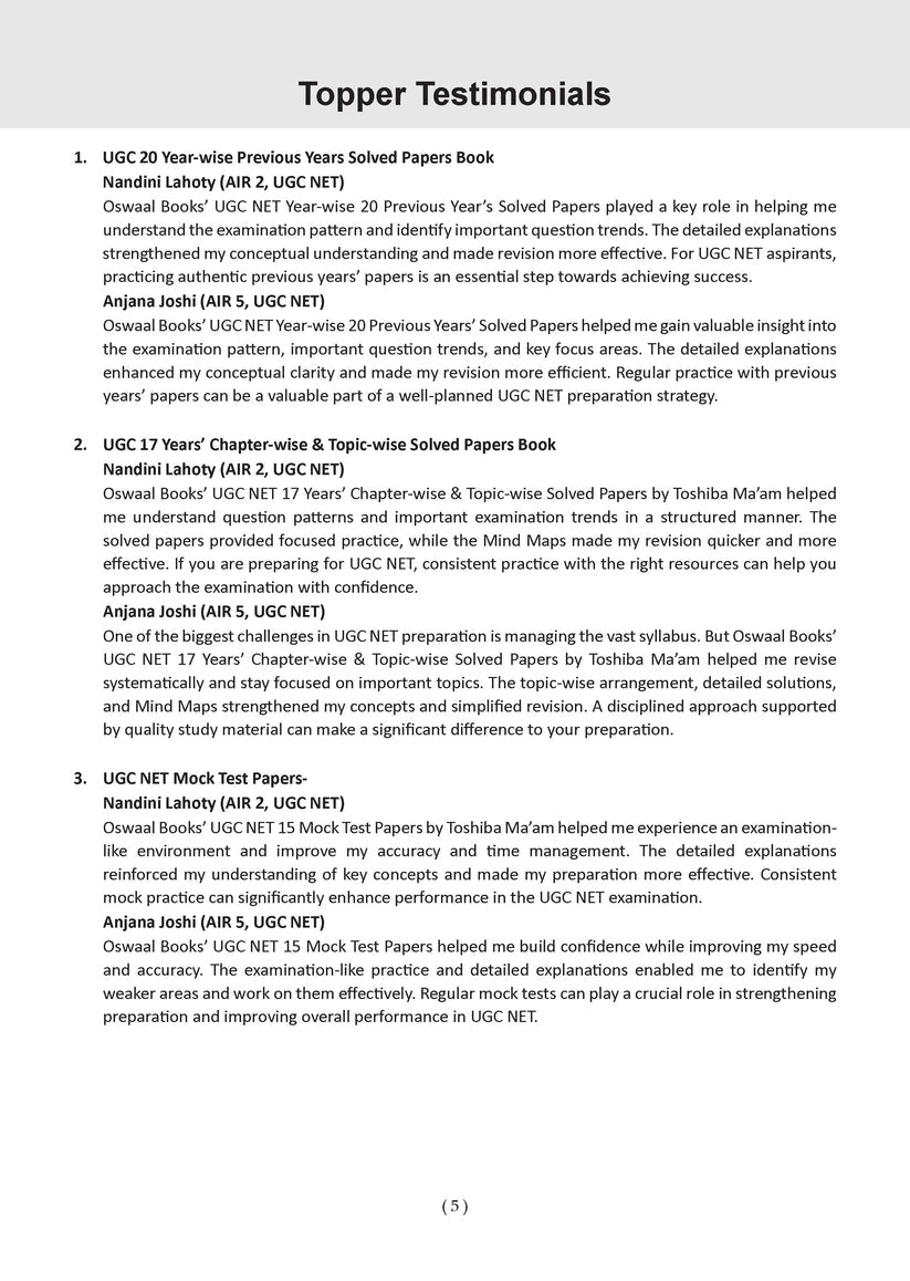 Oswaal NTA UGC NET / JRF / SET Paper 1 | 21 Previous Years' Solved Papers | Year-wise | 2015-2026 | Teaching & Research Aptitude (Compulsory) | (For 2026 Exam)