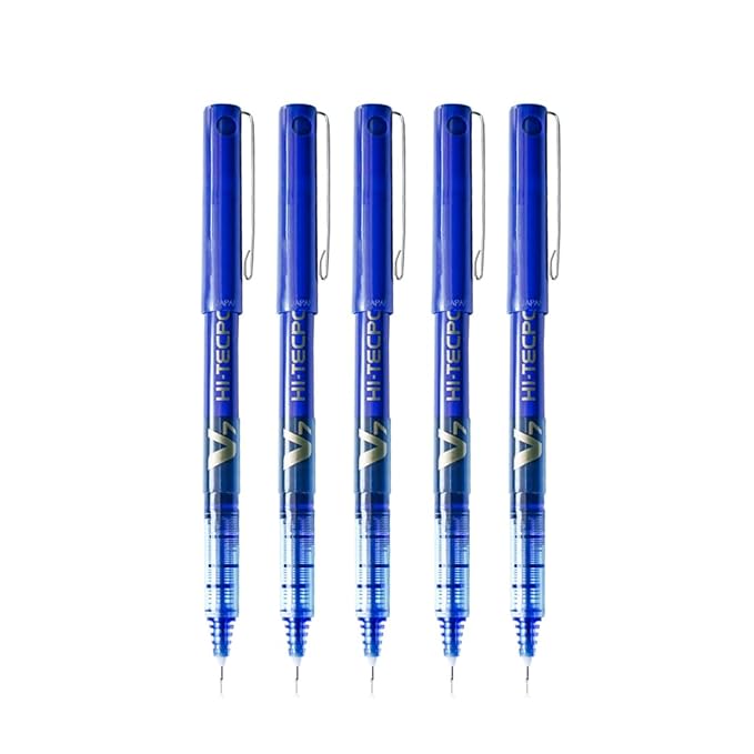 Pilot Hi-Tecpoint V7 0.7mm Fine Point Pure Liquid Ink Roller Ball Pen | Blue Ink, Pack Of 5