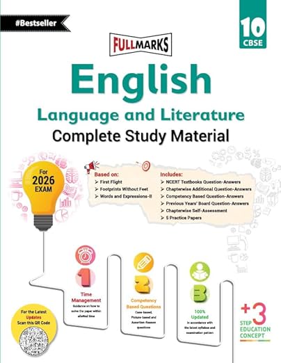 Full Marks English Language & Literature Complete Study Material Class 10 | Based on First Flight, Footprints Without Feets, Words and Expressions-II | Includes Chapterwise Summary, Solved Q/A, Practice Papers and More