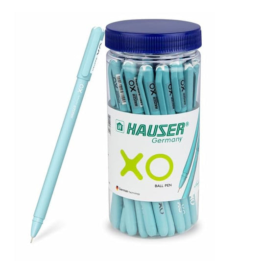 Hauser XO Ball Pen Jar | Tip Size 0.7 Mm | Sleek Body & Minimalistic Design | Matt Finish | Solid Body Type | Low Viscosity Ink | Ultra Durable Tip | Blue Ink, Set Of 25 Pcs