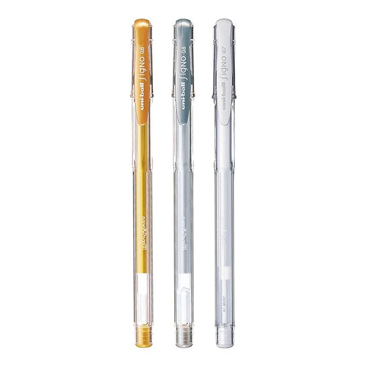 uni-ball Signo UM-100 0.7mm - 0.8mm Gel Pen | Gold, Silver, Cream Ink, Pack of 3