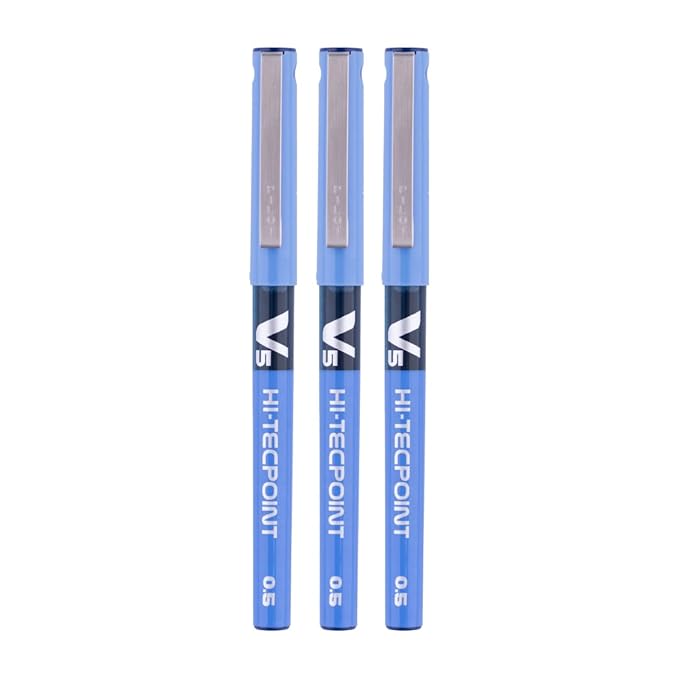 Pilot Hi-Tecpoint V5 0.5mm Extra Fine Point Pure Liquid Ink Roller Ball Pen | Blue Ink, Pack Of 3