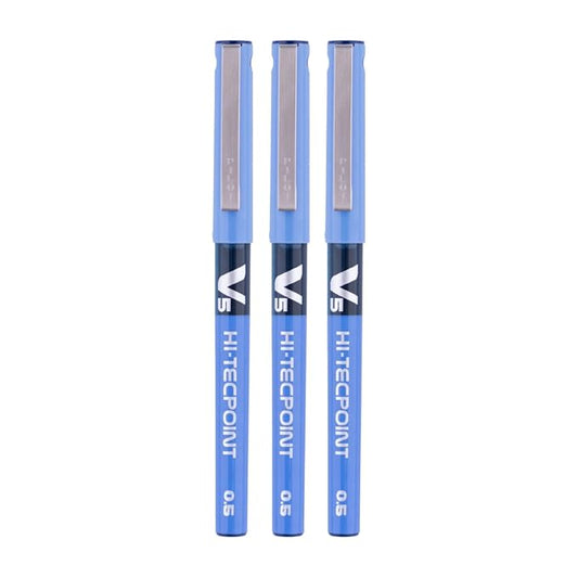 Pilot Hi-Tecpoint V5 0.5mm Extra Fine Point Pure Liquid Ink Roller Ball Pen | Blue Ink, Pack Of 3