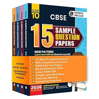 PW CBSE Class 10 Sample Papers Combo Set (Science, Maths Std, English, Social Science) —for 2025 - 2026 Board Exam | 15 New-Pattern Papers per Subject + 111 most probable question | Solved & Unsolved
