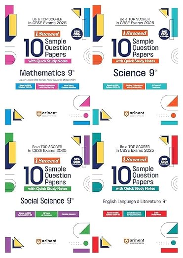 Arihant Isucceed 10 Sample Question Papers for Class 9th Science, Social Science, English Language & Literature & Mathematics New Editon 2025 (Combo Set Of 4 Books) Fully Solved Latest CBSE Sample Paper