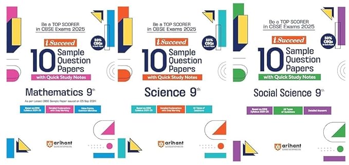 Arihant 2025 Isucceed 10 Sample Question Papers for Class 9th (Mathematics & Science & Social Science) Combo Set OF 3 Books