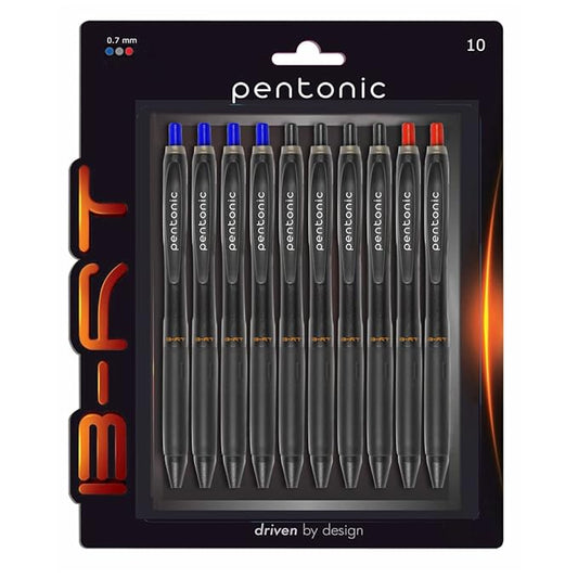 Pentonic B-RT 0.7mm Retractable Ball Pen Blister Pack | Blue, Black & Red Ink | Set of 10