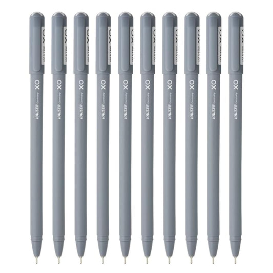 Hauser Xo Ball Pen Box Pack | Tip Size 0.7 Mm | Sleek Body & Minimalistic Design | Matt Finish | Solid Body Type | Low Viscosity Ink | Ultra Durable Tip | Black Ink, Set Of 10 Pcs