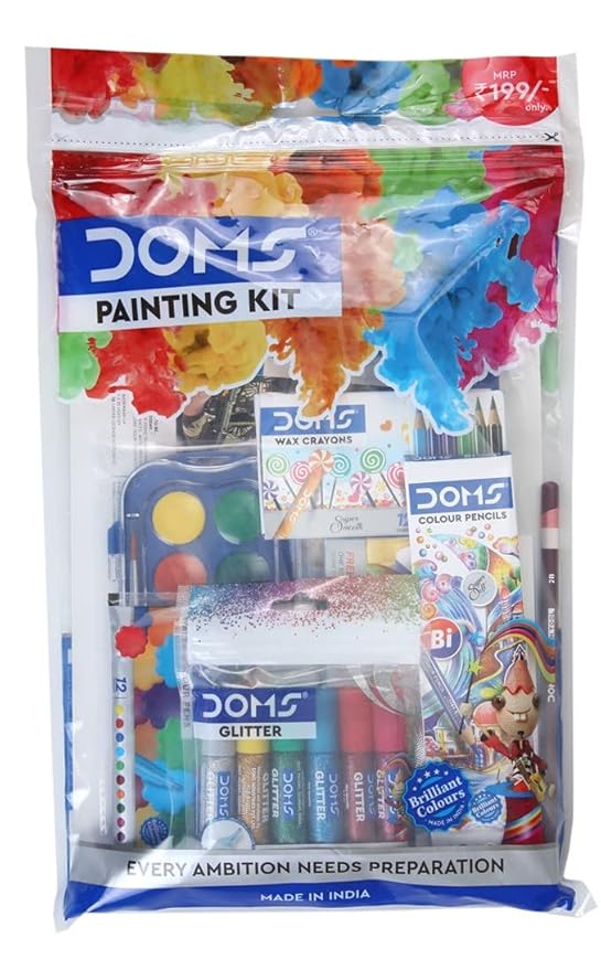 DOMS Painting Kit | Perfect Value Pack | Kit for School Essentials | Gifting Range for Kids | Combination of 9 Painting & Coloring Items Multicolor