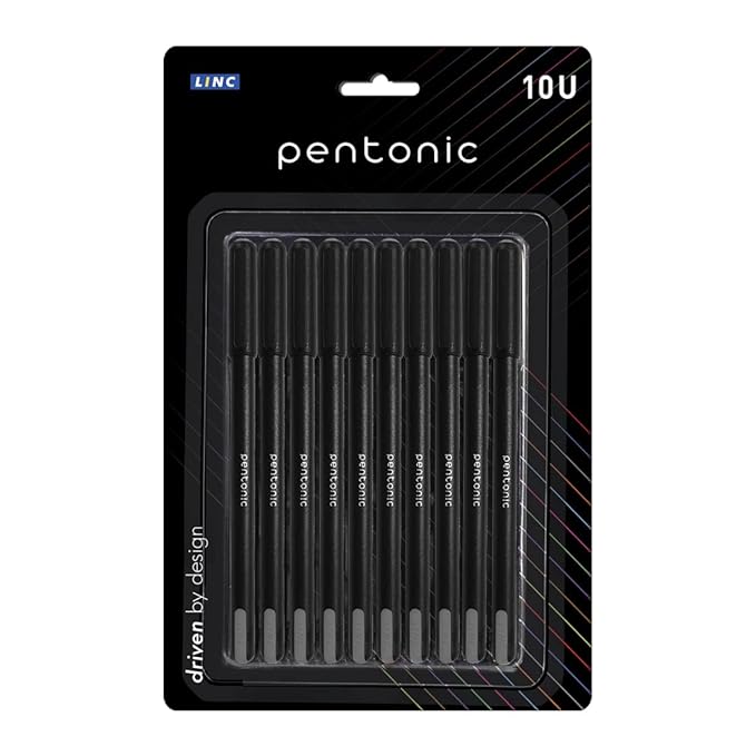 Pentonic 0.7 mm Ball Pen Blister Pack | Black Body | Black Ink | Set of 10 Pens