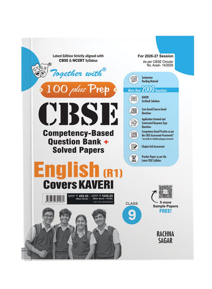 Together with 100 Plus Prep CBSE Class 9 2026-27 English R1 | Answer key all sections with Mark-wise structured answers | Latest edition