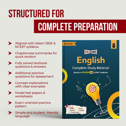 Full Marks Hindi Complete Study Material Class 8 | Based on New NCERT Textbook MALHAR and CBSE Syllabus | Includes Chapterwise Summary, Solved Q/A, Practice Papers and More