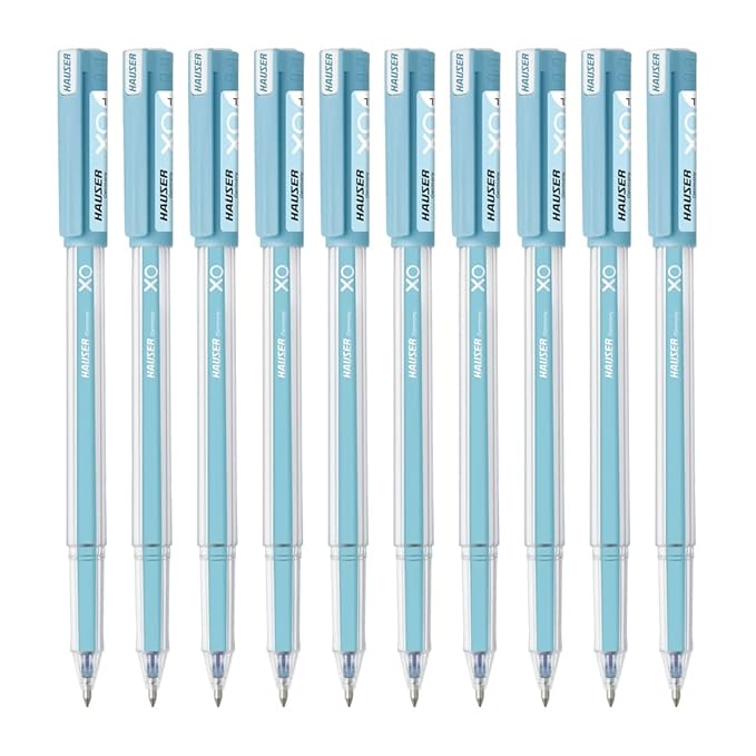 Hauser XO Jumbo Gel Pen Box Pack | Water Proof Ink For Smooth Flow System | Comfortable Grip With Smudge Free Writing | Smooth, Sturdy & Refillable Pen | Blue Ink, Pack of 10 Pens