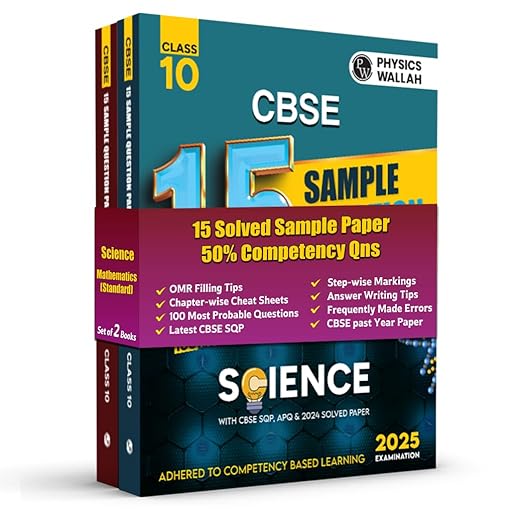 PW CBSE | Class 10 | 15 New Pattern Sample Paper Science, Maths (Standard) Combo Set of 2 Books for 2025 Board Exam | 50% Competency-Based & 100 Most Probable Questions