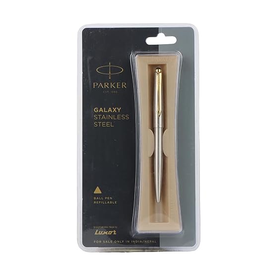 Parker Galaxy Stainless Steel Gold Trim Ball Pen