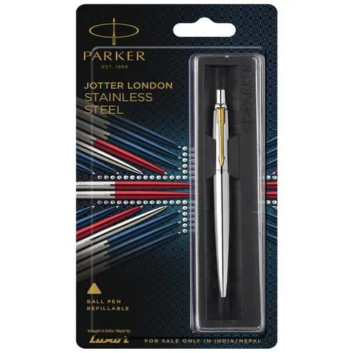 Parker Ball Pen Refillable - Jotter London, Stainless Steel, Gold Trim