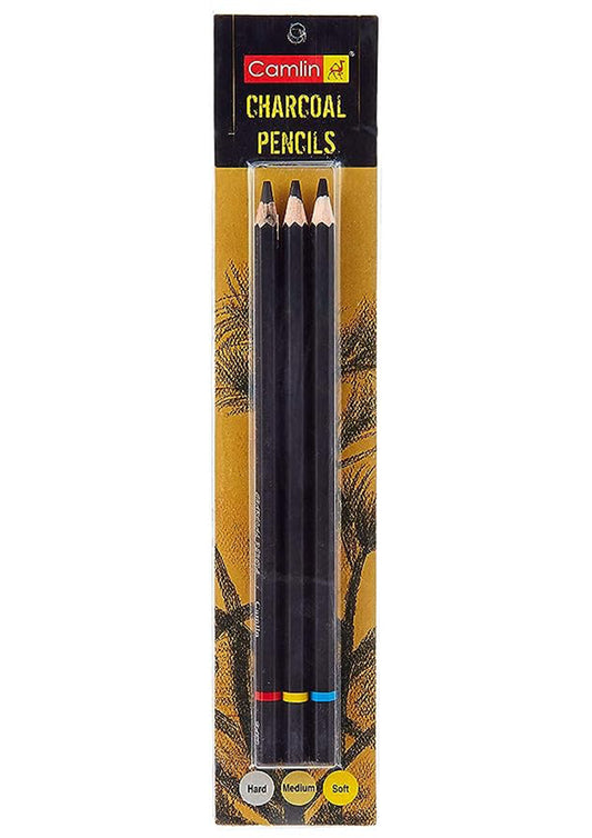 Camlin SOFT/MEDIUM/HARD CHARCOAL PENCIL SET OF 3 (BLACK) Pencil (Set of 1, Black)