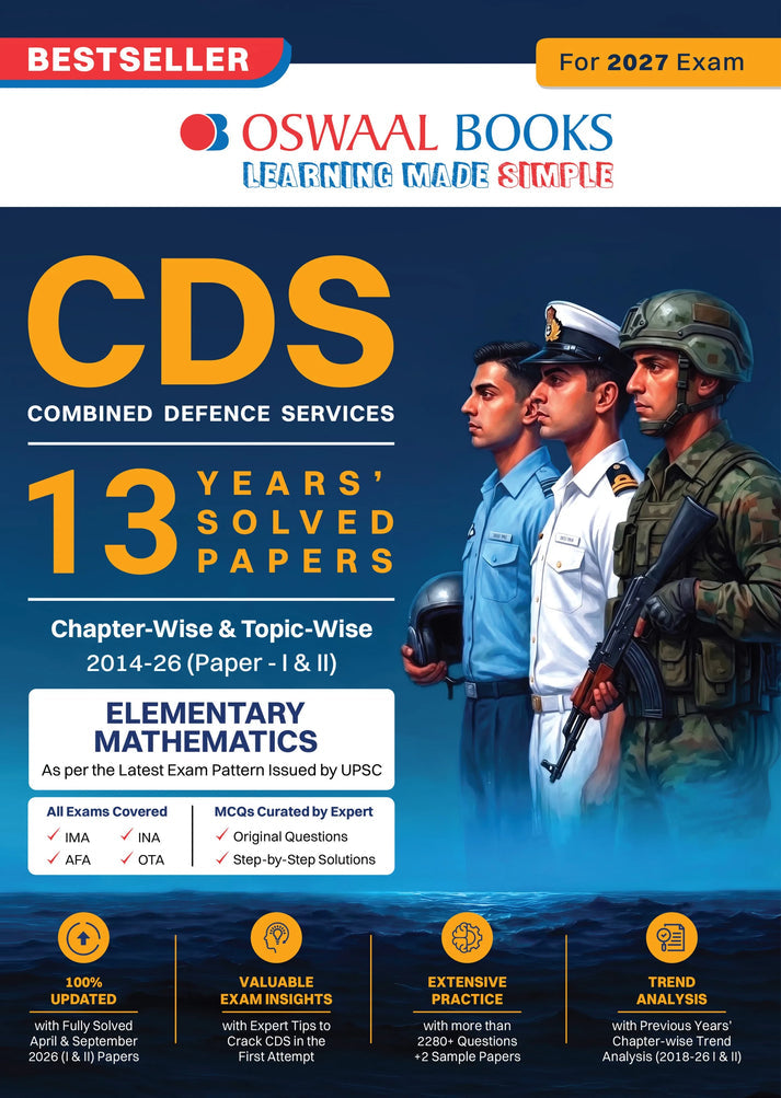 Oswaal CDS Combined Defence Services – 13 Years' Chapter-wise & Topic-wise Solved Paper (2014–2026 I & II) | Elementary Mathematics | For 2027 Exam | with Oswaal AI