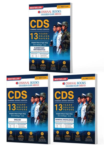 Oswaal CDS Combined Defence Services – 13 Years' Chapterwise & Topicwise Solved Paper (2014–2026 I & II) | Mathematics, English & General Knowledge (Set of 3 Books) | For 2027 Exam | with Oswaal AI