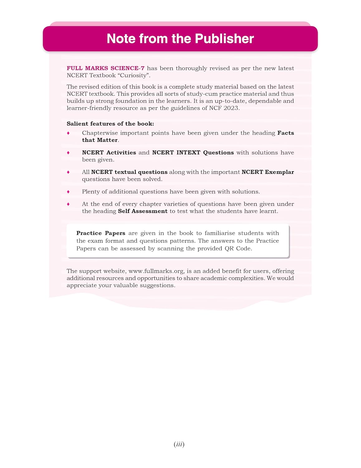 Full Marks Science Complete Study Material Class 7 | Based on CURIOSITY New NCERT Textbook and CBSE Syllabus | Includes Chapterwise Summary, Solved Q/A, Practice Papers and More