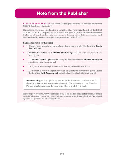 Full Marks Science Complete Study Material Class 7 | Based on CURIOSITY New NCERT Textbook and CBSE Syllabus | Includes Chapterwise Summary, Solved Q/A, Practice Papers and More