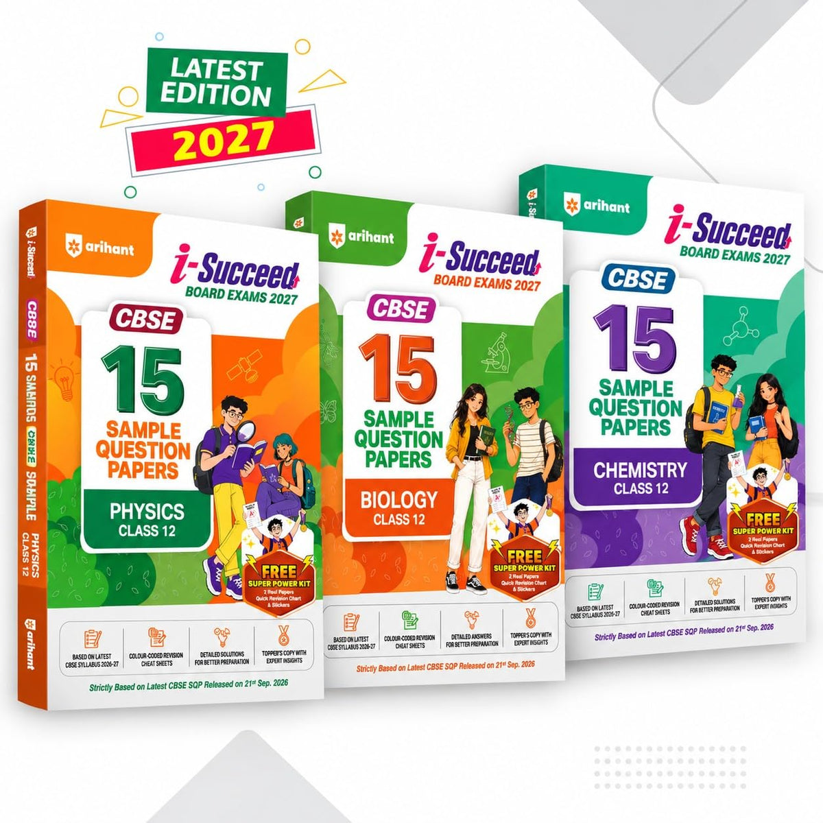 Arihant i-Succeed CBSE Sample Papers 2027 Class 12 Combo | Physics, Chemistry & Biology | 15 Sample Question Papers | Latest CBSE SQP | Colour-Coded Revision Cheat Sheets, Free Super Power Kit