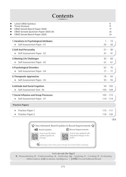Oswaal CBSE Class 12 Psychology Question Bank | Chapter & Topic-wise Solved Papers (2017–2026) | Based on Latest Syllabus (April 2026) | Includes 2026 Papers | For 2027 Exam