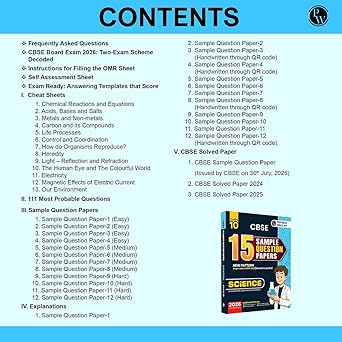 PW CBSE Class 10 Sample Papers Science —for 2025 - 2026 Board Exam | 15 New-Pattern Papers per Subject + 111 most probable question | Solved & Unsolved