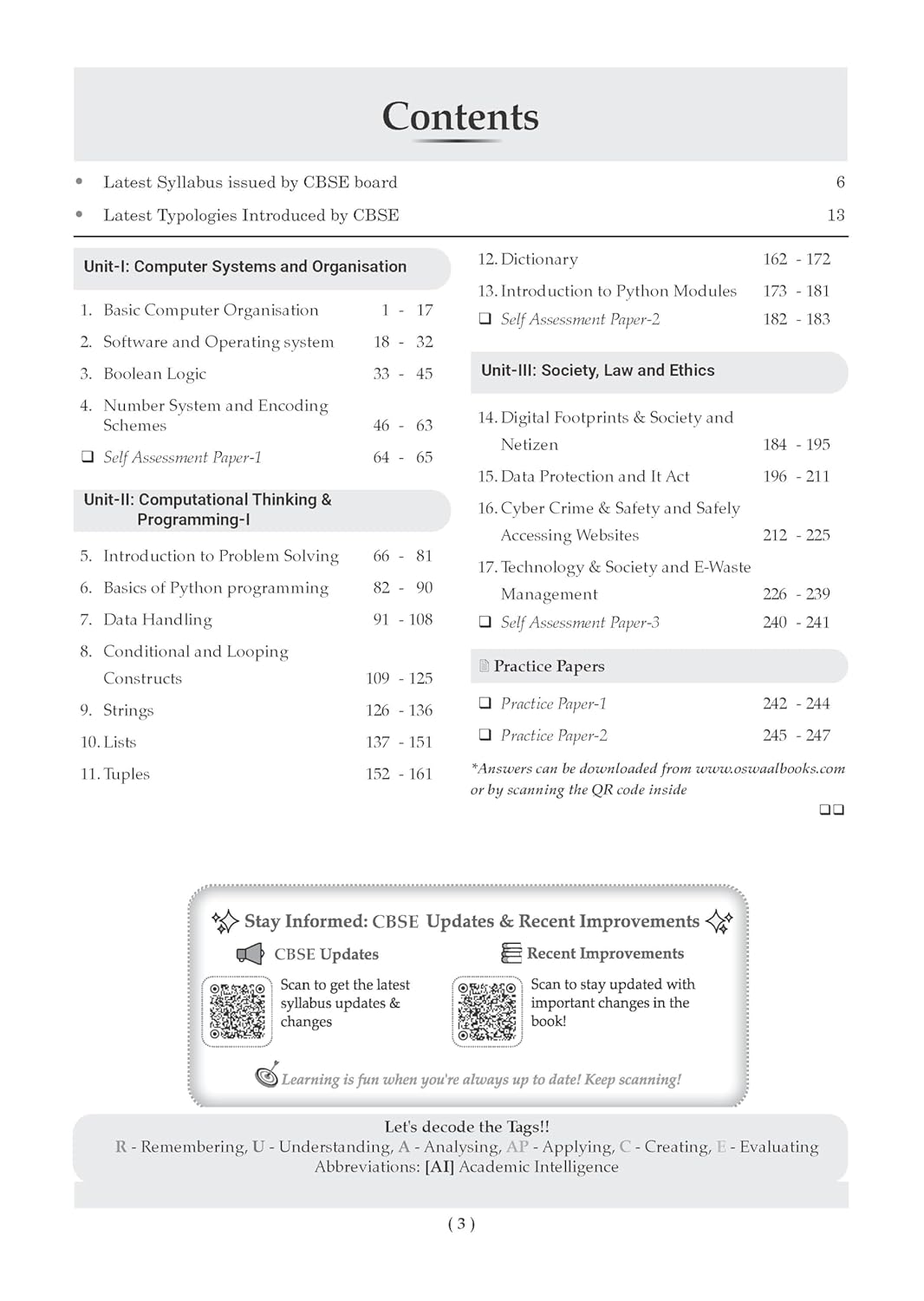 Oswaal CBSE Class 11 Computer Science Question Bank | Chapter & Topic-wise Solved Papers (2017–2026) | Based on Latest Syllabus (April 2026) | Includes 2026 Papers | For 2027 Exam