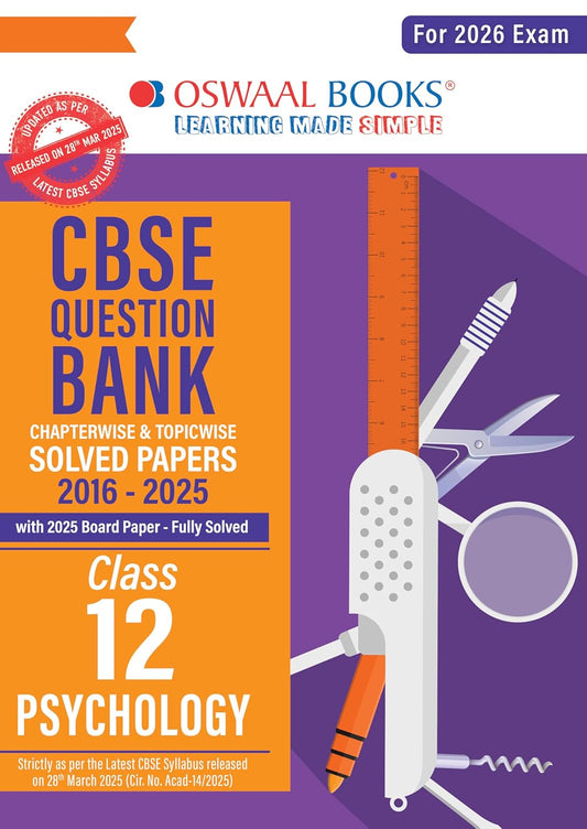Oswaal CBSE Question Bank Chapterwise and Topicwise SOLVED PAPERS Class 12 Psychology For Exam 2026