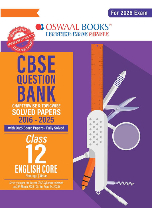 Oswaal CBSE Question Bank Chapterwise and Topicwise SOLVED PAPERS Class 12 English Core For Exam 2026