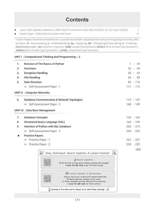 Oswaal CBSE Question Bank Chapterwise and Topicwise SOLVED PAPERS Class 12 Computer Science For Exam 2026