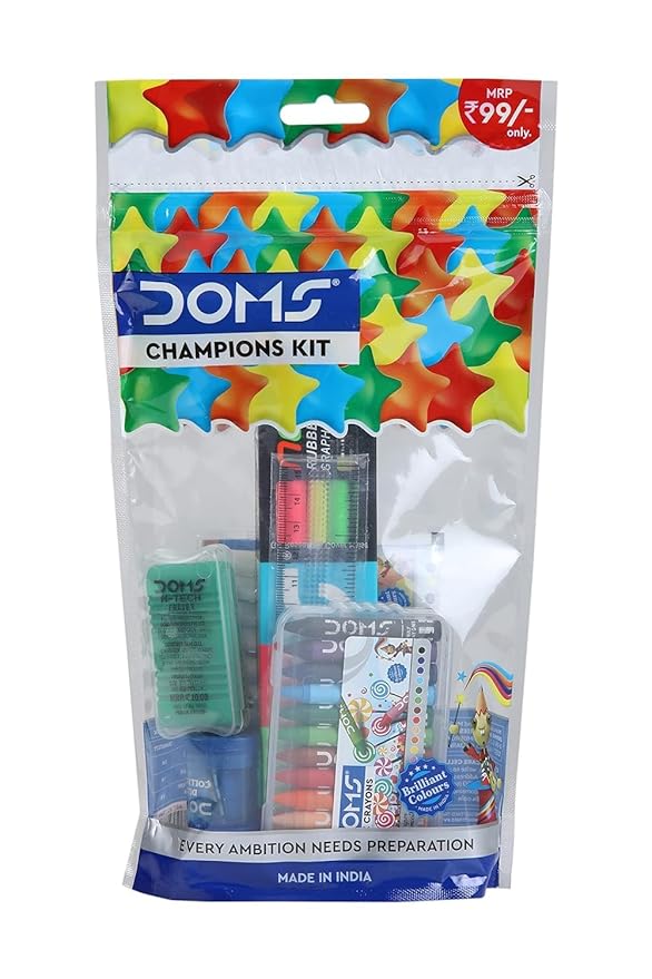 Doms Champions Kit | Perfect Value Pack | Kit for School Essentials | Gifting Range for Kids | Combination of 6 Stationery Items | Pack of 1