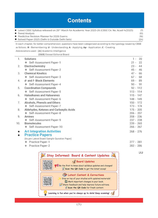 Oswaal CBSE Question Bank Chapterwise and Topicwise SOLVED PAPERS Class 12 Chemistry For Exam 2026