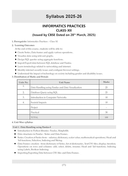 Oswaal CBSE Question Bank Chapterwise and Topicwise SOLVED PAPERS Class 12 Informatics Practices For Exam 2026