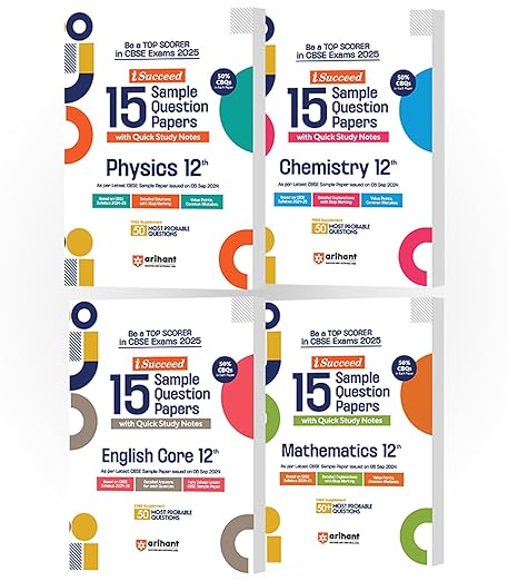 Arihant I-Succeed CBSE Sample Paper Class 12th (2024-2025) Physics, Chemistry, Maths & English Core | Combo Set of 4 Books for Exam 2025