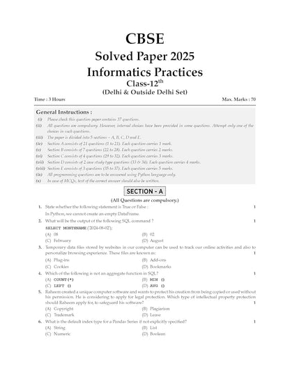 Oswaal CBSE Question Bank Chapterwise and Topicwise SOLVED PAPERS Class 12 Informatics Practices For Exam 2026