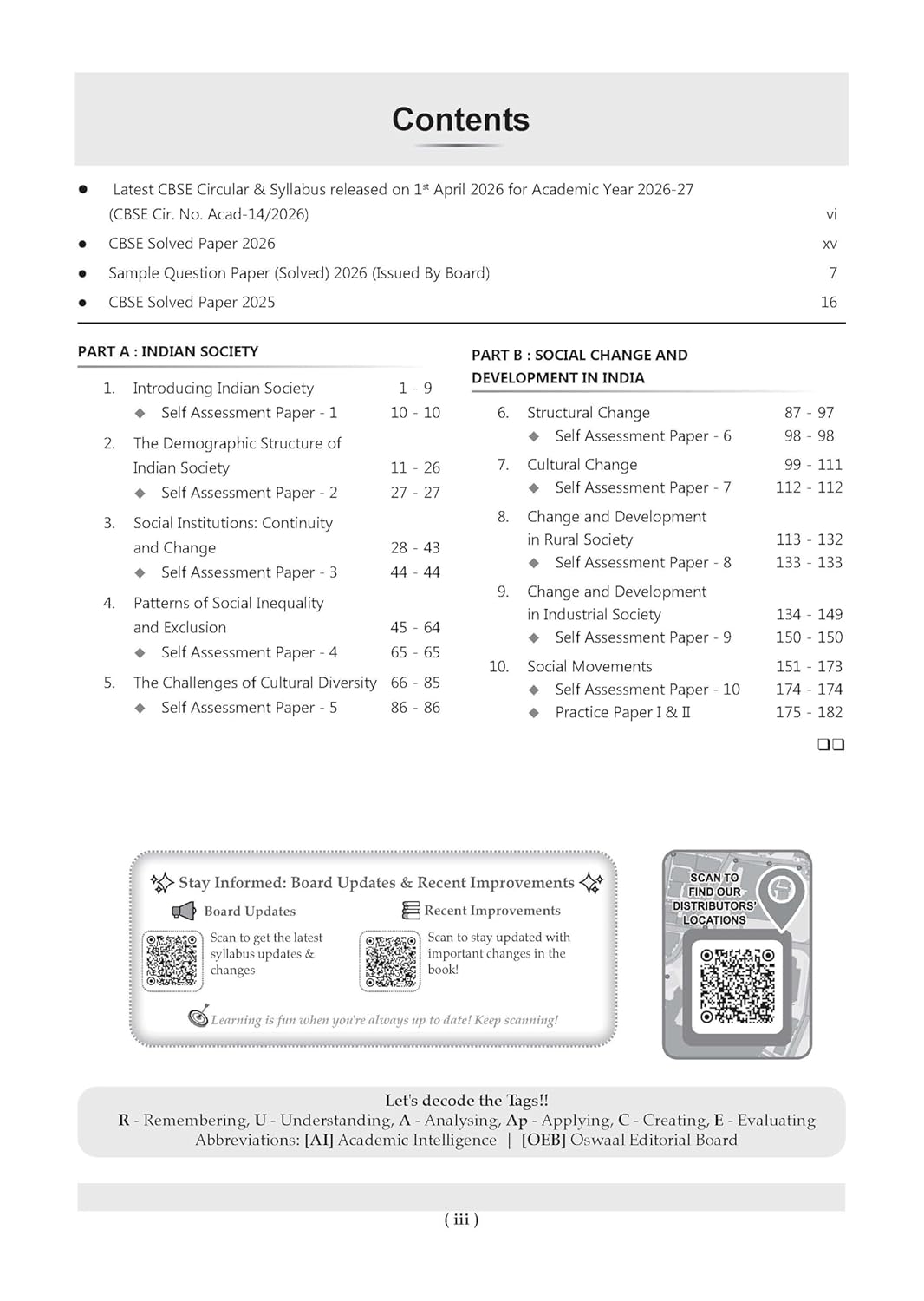 Oswaal CBSE Class 12 Sociology Question Bank | Chapter & Topic-wise Solved Papers (2017–2026) | Based on Latest Syllabus (April 2026) | Includes 2026 Papers | For 2027 Exam