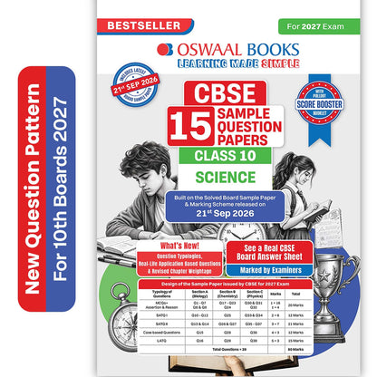 Oswaal CBSE 15 Sample Question Papers Class 10 Board Exam Science 2026-27 based on latest CBSE SQP dated (21 Sep 2026) | New Questions Typologies With Oswaal AI