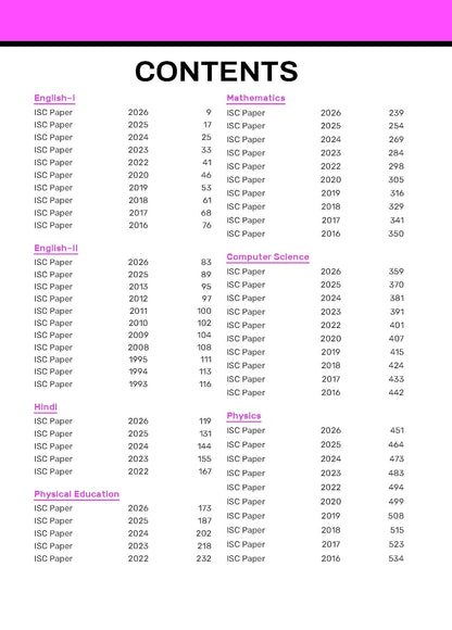 Gurukul by Oswal ISC Class 12 Science Stream 10 Years Solved Papers for 2027 Exam | Yearwise Board Papers 2016–2026 | Eng I & II, Hindi, Physics, Chemistry, Biology, Maths, Computer Science & Phy Edu