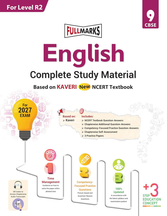 Full Marks English Complete Study Material for Class 9 | Based on New NCERT Textbook KAVERI | Includes Chapterwise Summary, Self-Assessment & Practice Papers | For Level R2