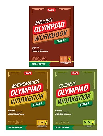 MTG Class-7 NSO-IMO-IEO (Science, Mathematics & English) Olympiad Workbook Combo (Set of 3 Books) | MCQs, & Achievers Section - SOF Olympiad Books For 2025-26 Exam