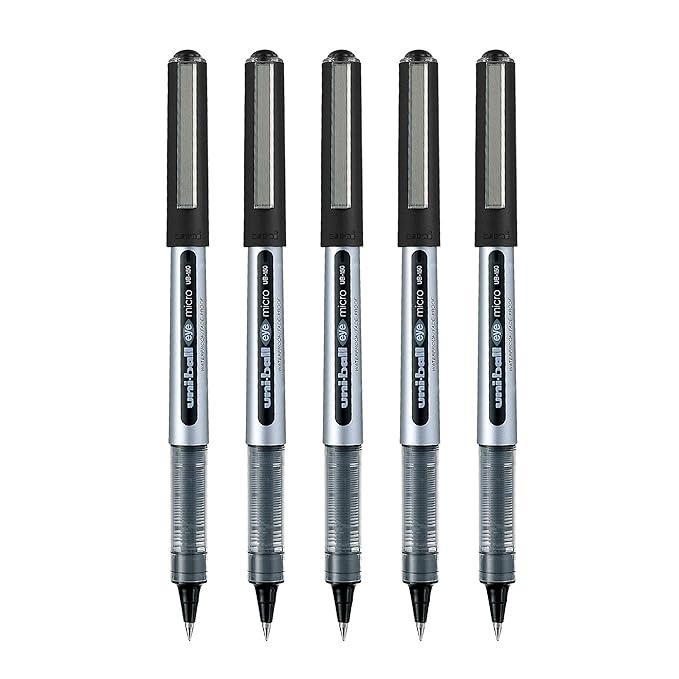 UNI-BALL Eye UB150 0.5mm Roller Ball Pen | Black Ink, Pack of 5