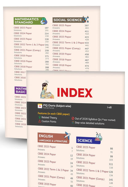 Educart Granth CBSE Class 10 Previous 10 Year Solved Papers 2026 - with PYQ Charts (Mathematics Standard & Basic, Social Science, Science, Hindi A & B, English, Computer Applications, IT and Sanskrit) for 2025-26 Boards