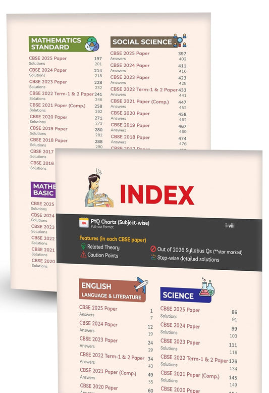 Educart Granth CBSE Class 10 Previous 10 Year Solved Papers 2026 - with PYQ Charts (Mathematics Standard & Basic, Social Science, Science, Hindi A & B, English, Computer Applications, IT and Sanskrit) for 2025-26 Boards