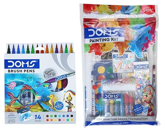 Doms Non-Toxic Brush Pen in Cardboard Box (14 Assorted Shades x 1 Set) Painting Kit