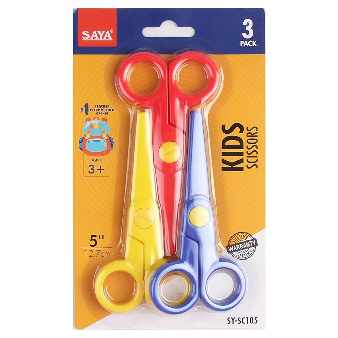 SAYA Kids Craft Scissors Combo Set – 5.5 Inch Safety Scissors with Plastic Blades, Lightweight Handles, Shock Resistant Design – 2 Packs (Total 6 Scissors) Perfect for Arts & Crafts, DIY Projects.